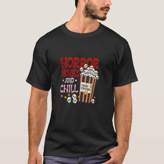 Camiseta Filmes De Horror E Enchimento De Pipoca Engraçada  (Frente)