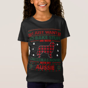 Camiseta Filmes De Natal Com Cachorro Aussie Xmas Feio Nata