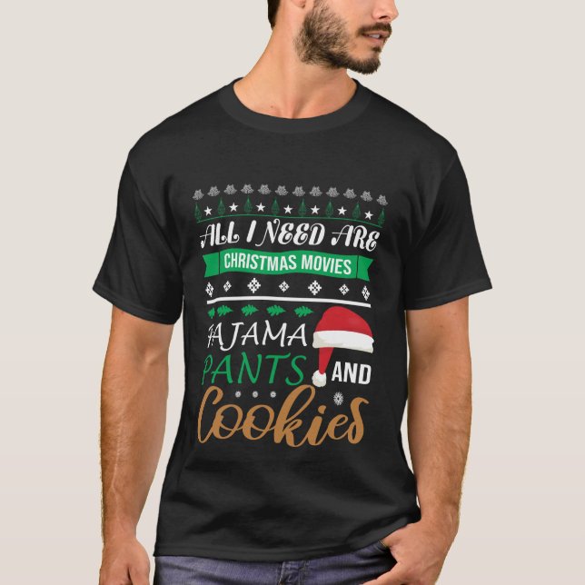 Camiseta filmes de Natal engraçados pajama calça biscoitos  (Frente)