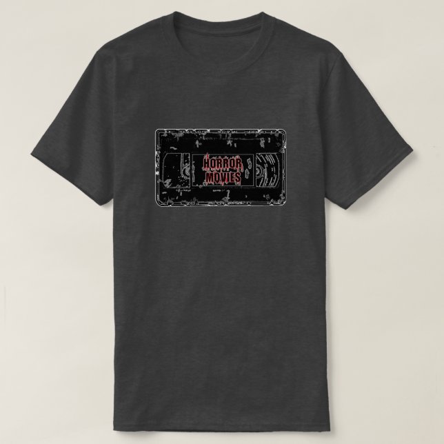 Camiseta Filmes de terror - Cassete de vídeo preto em preto (Frente do Design)