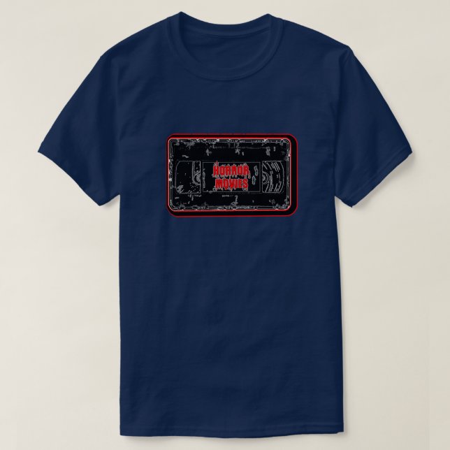 Camiseta Filmes de terror - Cassete de vídeo vermelho preto (Frente do Design)