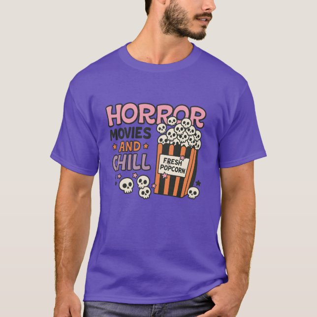 Camiseta Filmes de terror e Design de milho de pipoca (Frente)