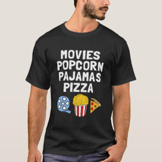 Camiseta Filmes Viciado em Pipoca Roupas de Cama Pizza