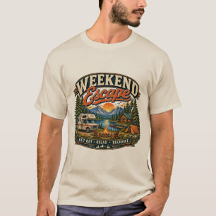 Camiseta Fim de Semana Fuga Camping RV Montanha Lago Vintag
