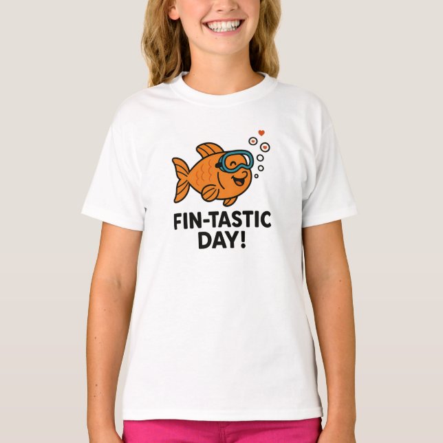 Camiseta Fin-Tastic Day Cute Orange Fish Design (Frente)