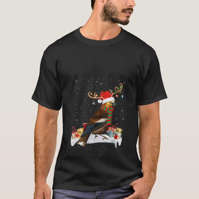 Camiseta Finch Bird Xmas Luzes Papais noeis Rebelde Cristo  (Frente)