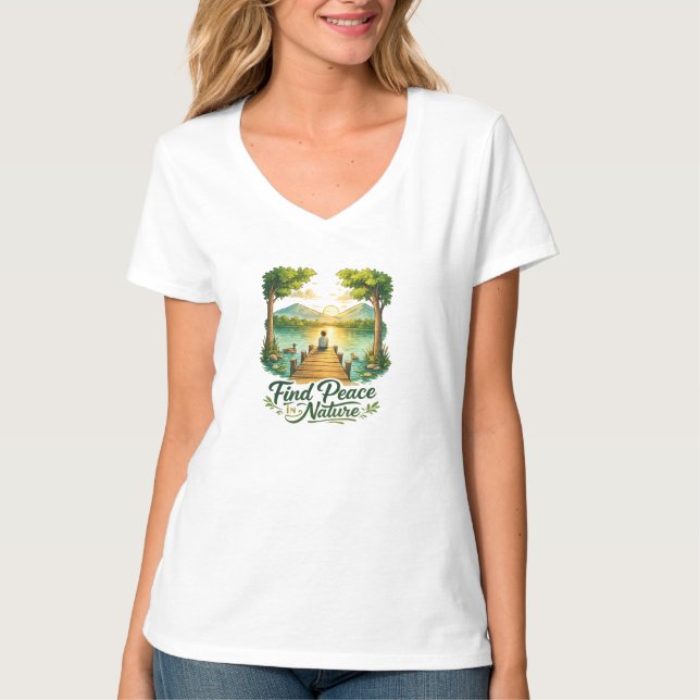 Camiseta Find Peace in Nature Sunset Lake Scenic Art Women' (Frente)