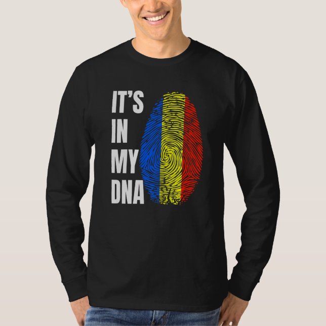 Camiseta Fingerprint DNA Biometry Romanian Flag Romania   (Frente)