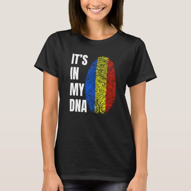 Camiseta Fingerprint DNA Biometry Romanian Flag Romania   (Frente)
