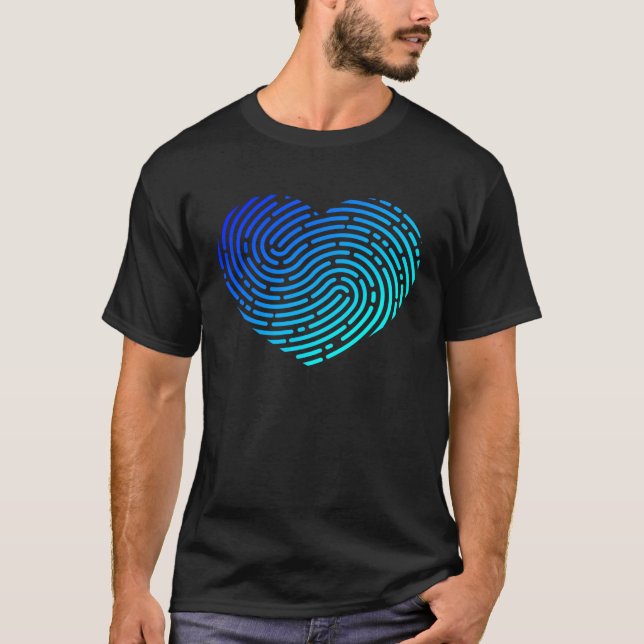 Camiseta Fingerprint Shape Heart Forensic Science Valentine (Frente)
