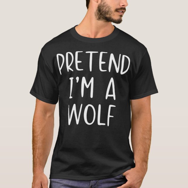 Camiseta Fingir a fantasia de Wolf Halloween com preguiça (Frente)