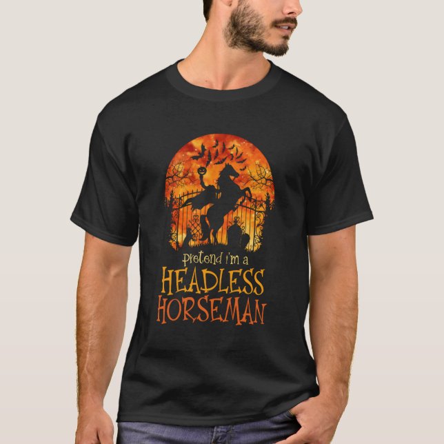 Camiseta Fingir Que Sou Um Cavalo Sem Cabeça Pumpkin Hall (Frente)