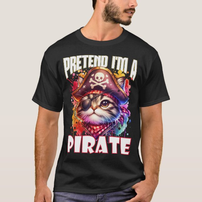 Camiseta Fingir que sou um Gato Pirata Adorável para o Hall (Frente)