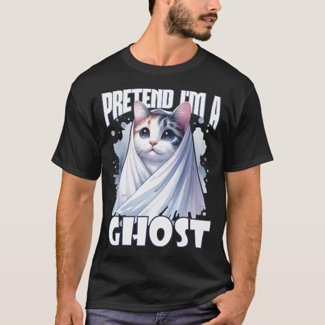 Camiseta Fingir que sou um Ghost Adorável Gato para o Hallo (Frente)