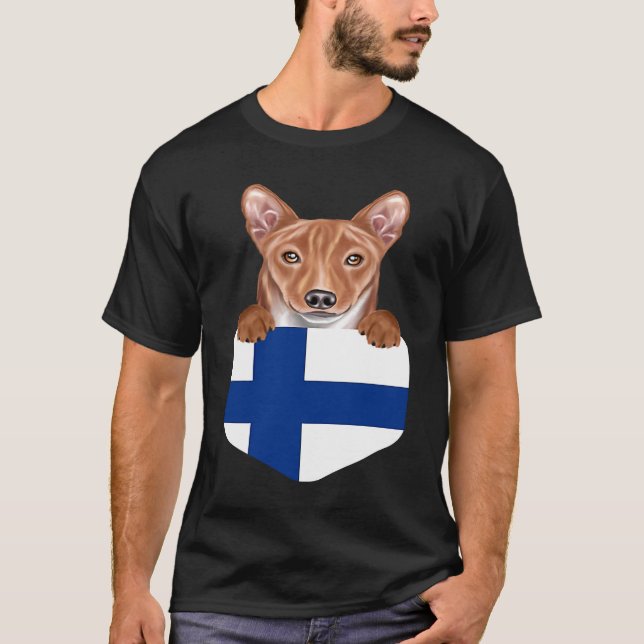 Camiseta Finland Flag Basenji Dog In Pocket (Frente)