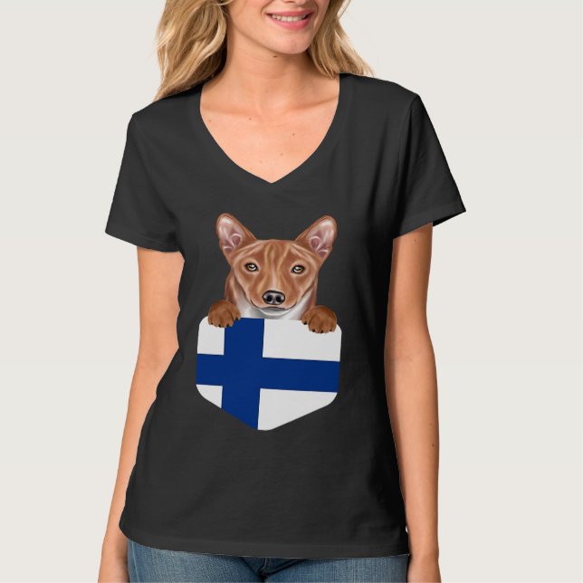 Camiseta Finland Flag Basenji Dog In Pocket (Frente)