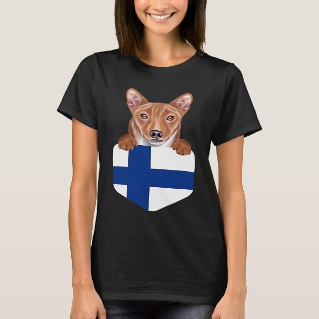 Camiseta Finland Flag Basenji Dog In Pocket (Frente)