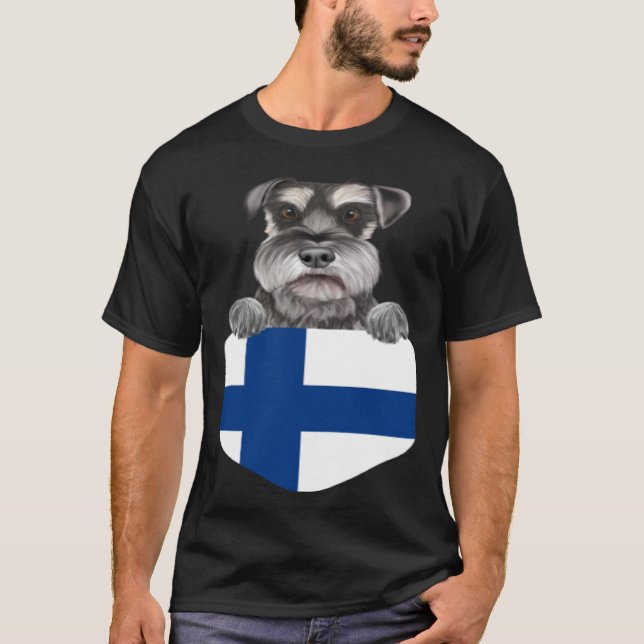 Camiseta Finland Flag Miniature Schnauzer Dog In Pocket (Frente)