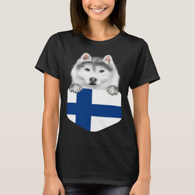 Camiseta Finland Flag Siberian Husky Dog In Pocket (Frente)