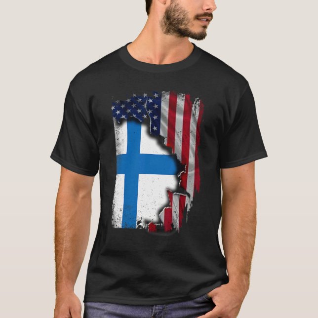 Camiseta Finlandês ROOTS Half American Flag Patrioitc Finla (Frente)