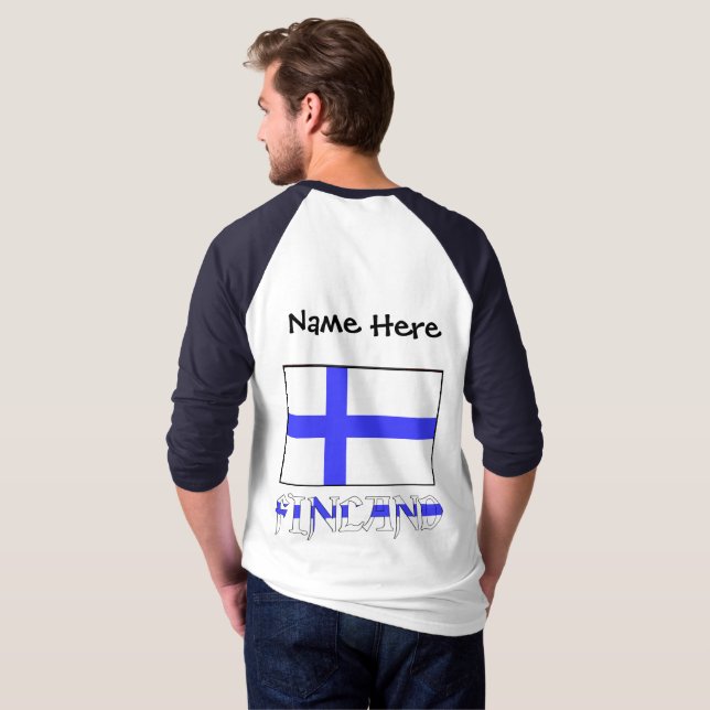 Camiseta Finlândia e Bandeira Finlandesa Personalizada (Parte Traseira Completa)