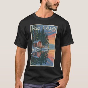 Camiseta Finlândia Lake Viagem Art Vintage