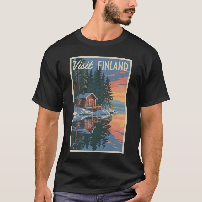 Camiseta Finlândia Lake Viagem Art Vintage (Frente)