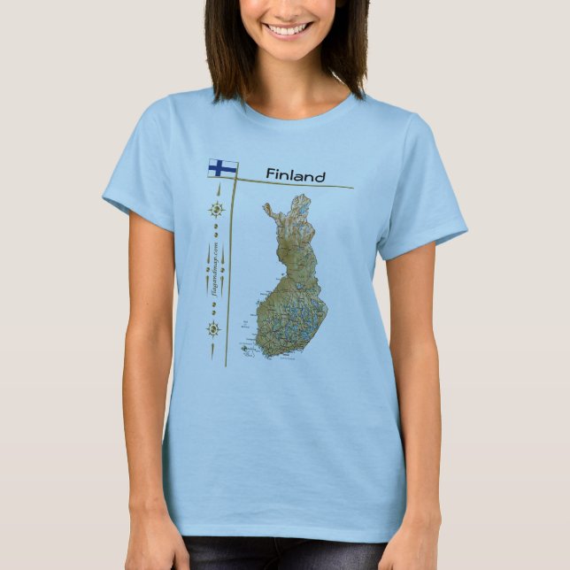 Camiseta Finlândia Mapa + Bandeira + Título (Frente)