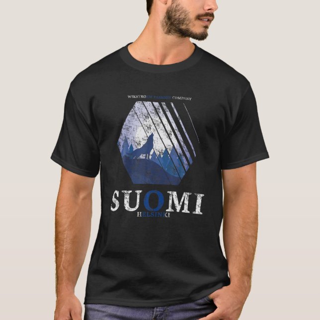 Camiseta Finlândia Wolf Moon Howling Suomi Flag Usada Loo (Frente)
