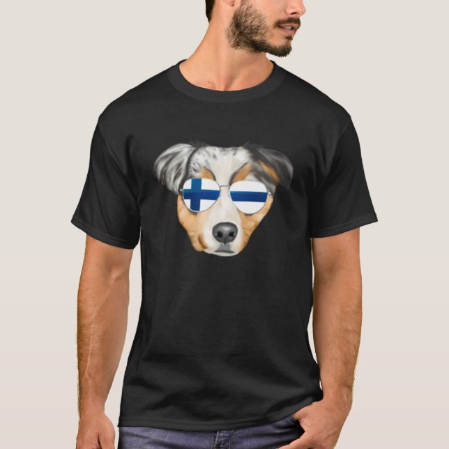 Camiseta Finnish Flag Australian Shepherd Dog Finland Pocke (Frente)