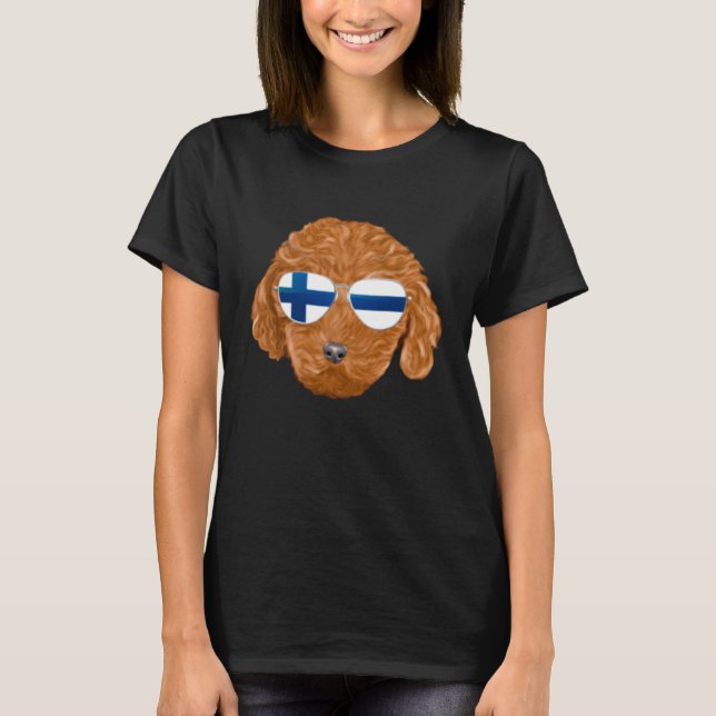 Camiseta Finnish Flag Brown Poodle Dog Finland Pocket (Frente)