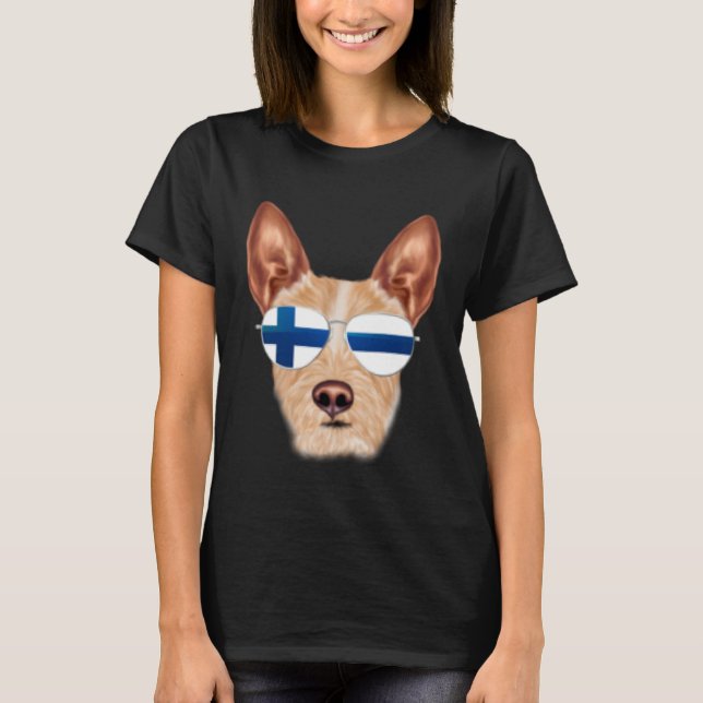 Camiseta Finnish Flag Portuguese Podengo Pequeno Dog Finlan (Frente)