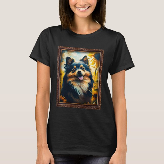 Camiseta Finnish Lapphund Painting Sunflower Flower Mom Wom (Frente)