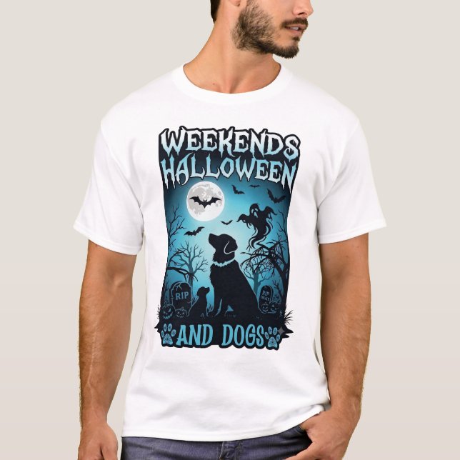 Camiseta Fins de Semana Halloween Cães Fantasma Lua Cheia S (Frente)