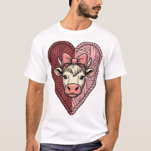 Camiseta Fio de Coração de Vaca Fofo Desenho de Gravura Vin