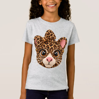 Camiseta Fio de Crochê Falso Leopardo com Laço Coquette