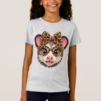 Camiseta Fio de Crochê Falso Opossum Leopardo Coquette Laço
