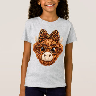 Camiseta Fio de Crochê Falso Vaca Highland Leopardo Coquett