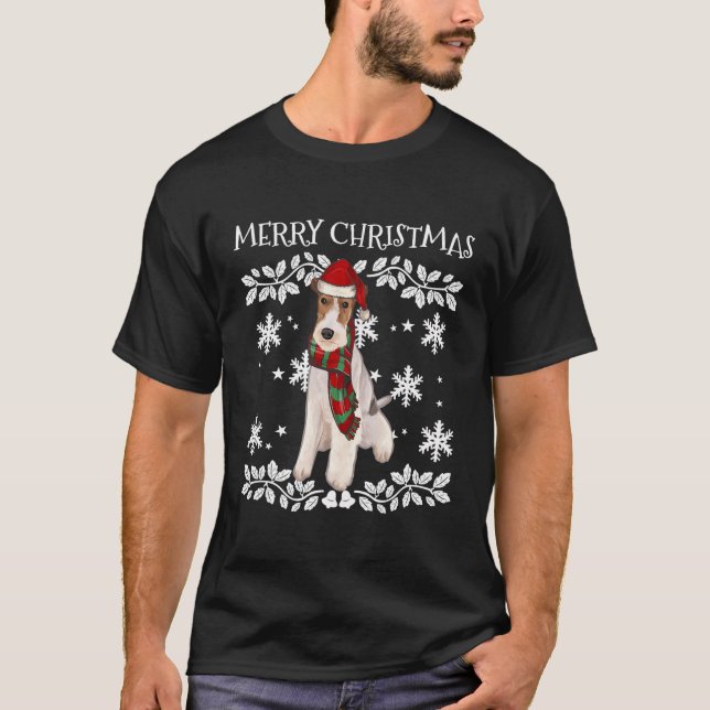 Camiseta Fio de Natal Merry Fox Terrier Xmas San (Frente)