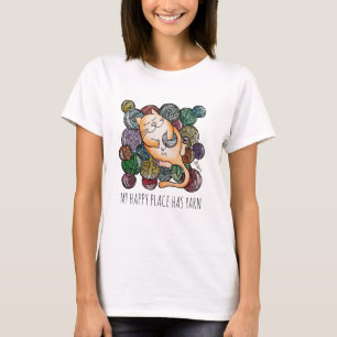 Camiseta Fio de Tricô Céu dos Gatos Fofos Lã Tricoteiras