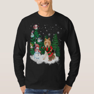 Camiseta Fio Fox Terrier Cão de Natal Snowman Árvore P