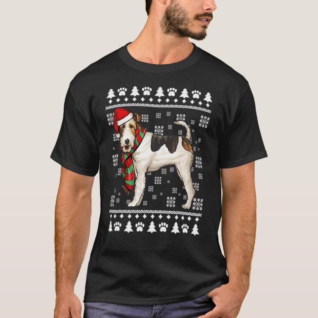 Camiseta Fio Fox Terrier Dog Santa Hat Natal Feio Natal (Frente)