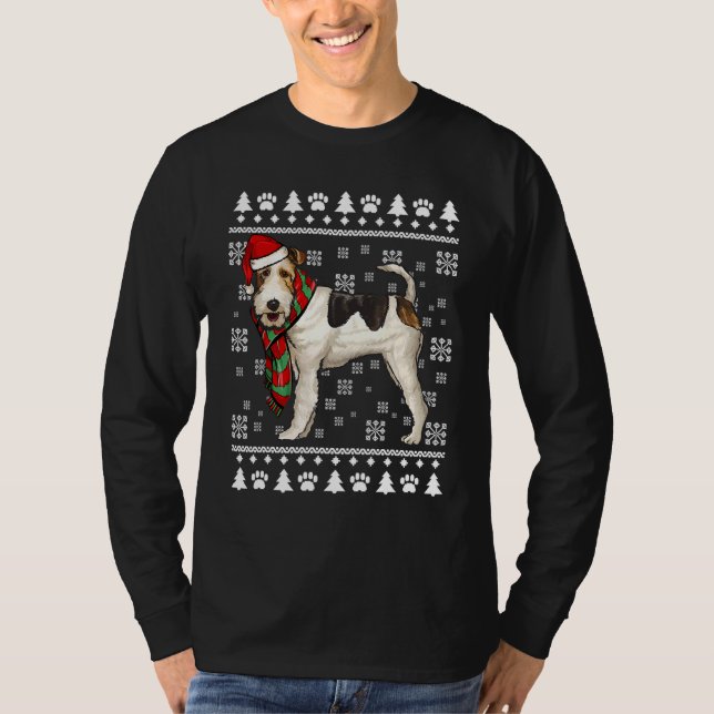 Camiseta Fio Fox Terrier Dog Santa Hat Natal Feio Natal (Frente)