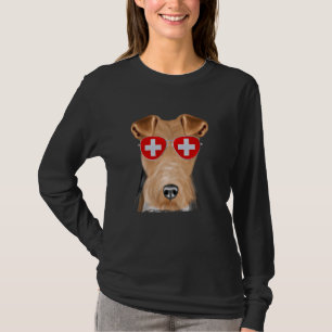 Camiseta Fio Fox Terrier Dog Suiça Flag Óculos de sol