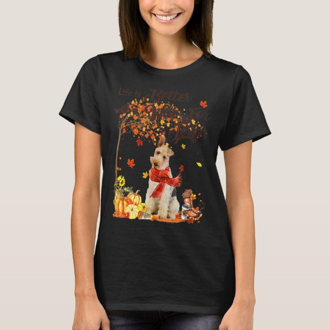 Camiseta Fio Fox Terrier Mapeando Árvore Árvore de Ação de  (Frente)