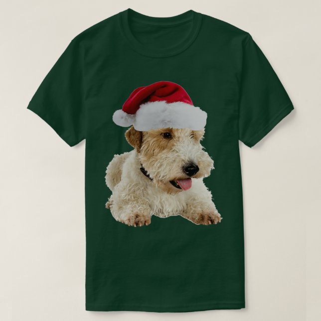 Camiseta Fio Fox Terrier Santa Claus Feliz Natal (Frente do Design)