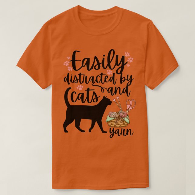 Camiseta Fios e gatos facilmente distraídos (Frente do Design)