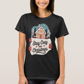 Camiseta Fique Aconchegante Neste Natal Cabana de Inverno F