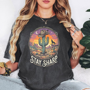 Camiseta Fique Afiado Caubói de Cacto Lobo Deserto Pôr do S