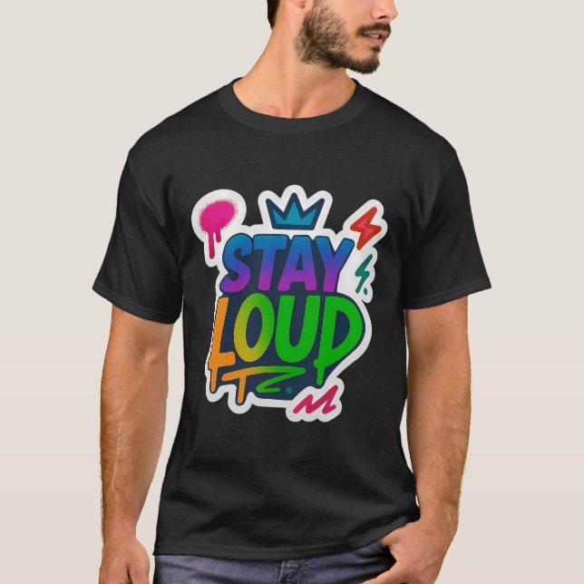 Camiseta Fique alto Grafite Neon Trabalho de arte (Frente)